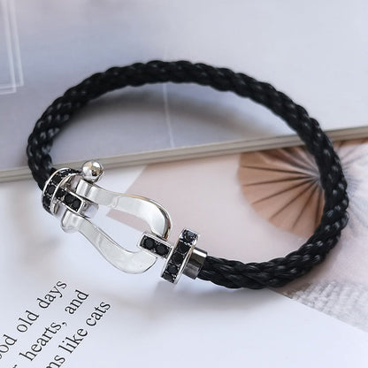 [Love Lucky]FORCE LARGE HORSESHOE BLACK DIAMOND BRACELET SILVER