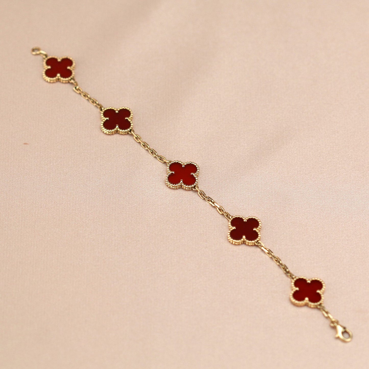 [Love Lucky]CLOVER 5 MOTIFS RED AGATE  BRACELET