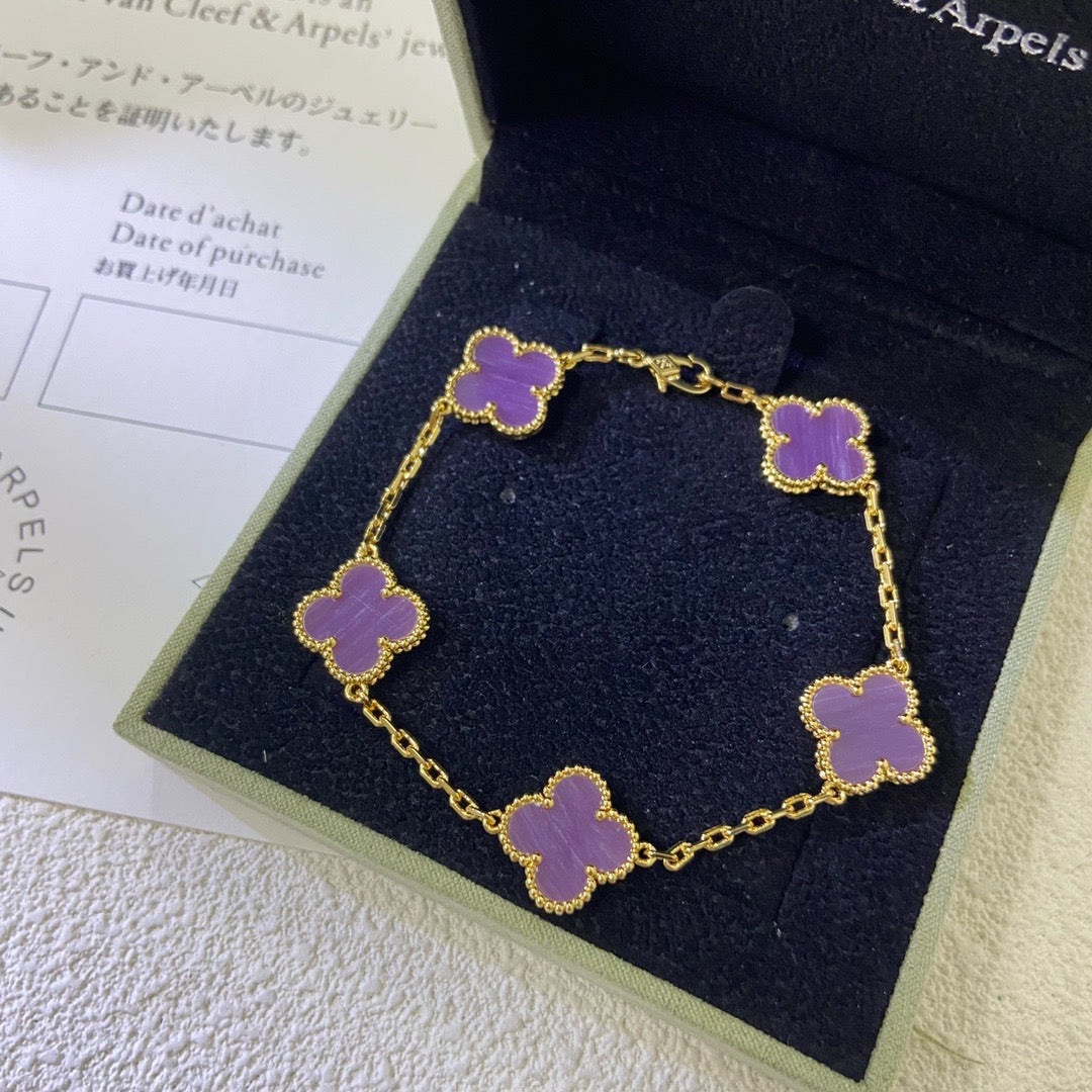 [Love Lucky]CLOVER  5 MOTIFS  PURPLE VIOLET BRACELET