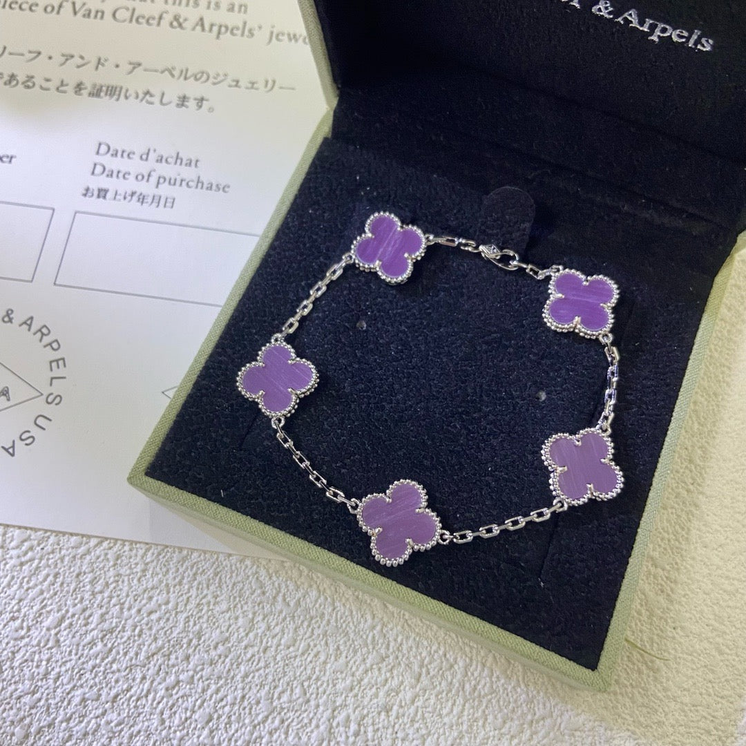 [Love Lucky]CLOVER  5 MOTIFS  PURPLE VIOLET BRACELET