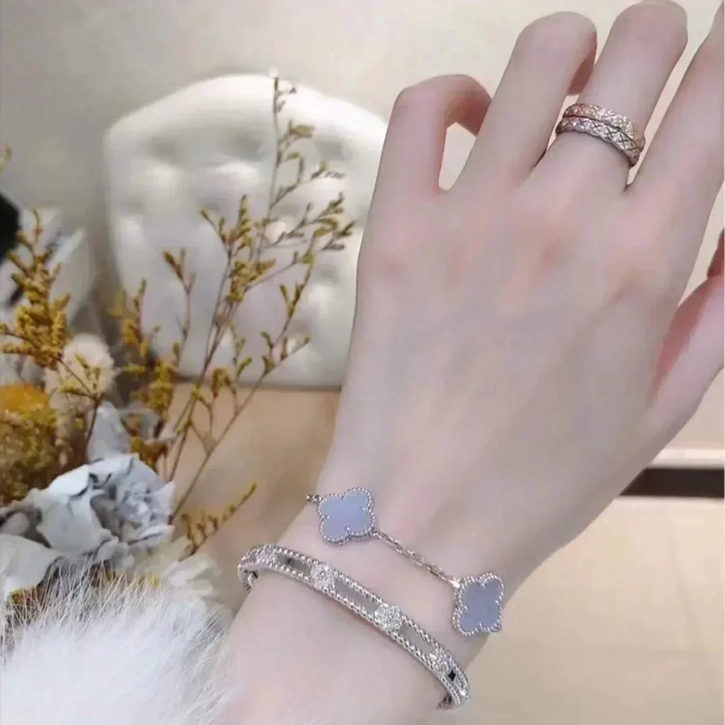 [Love Lucky]CLOVER  5 MOTIF PURPLE CHALCEDONY BRACELET SILVER