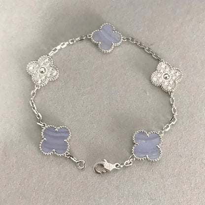 [Love Lucky]CLOVER  5 MOTIF DIAMOND PURPLE CHALCEDONY BRACELET SILVER