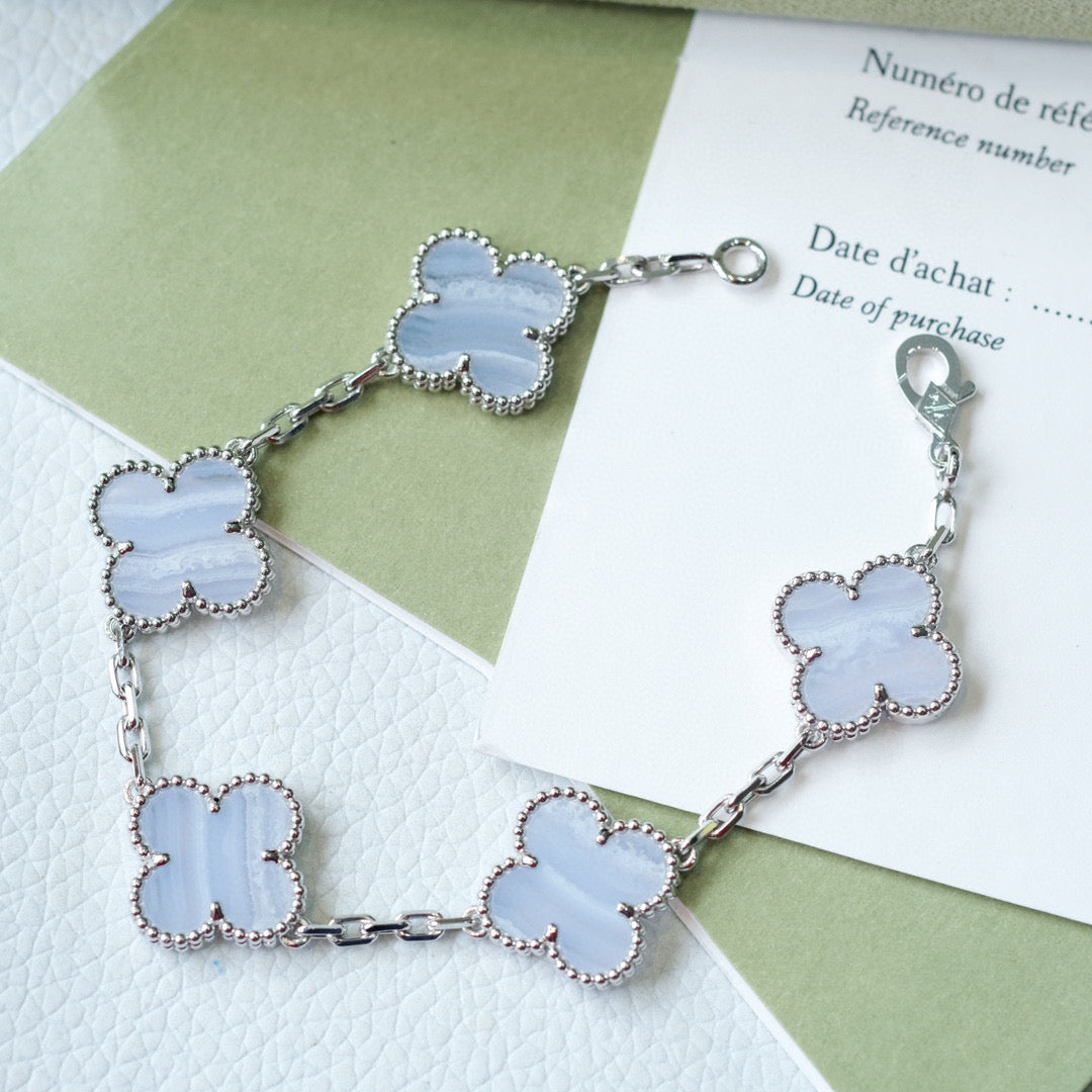 [Love Lucky]CLOVER  5 MOTIF PURPLE CHALCEDONY BRACELET SILVER
