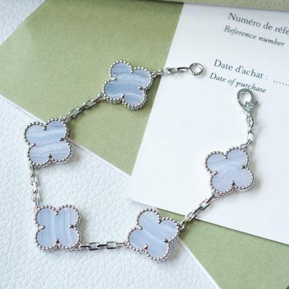 [Love Lucky]CLOVER  5 MOTIF PURPLE CHALCEDONY BRACELET SILVER