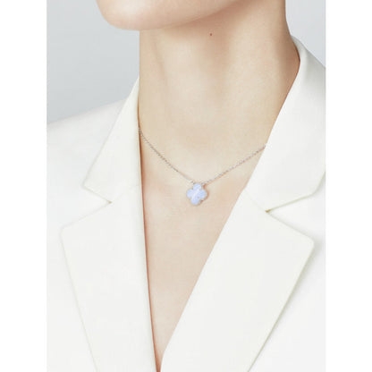 [Love Lucky]CLOVER 15MM BLUE CHALCEDONY NECKLACE SILVER