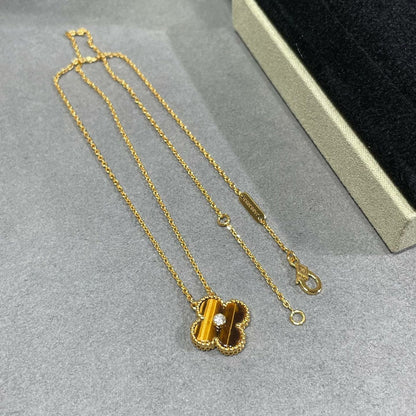 [Love Lucky]CLOVER 15MM DIAMOND AND YELLOW TIGER'S EYE AGATE necklace