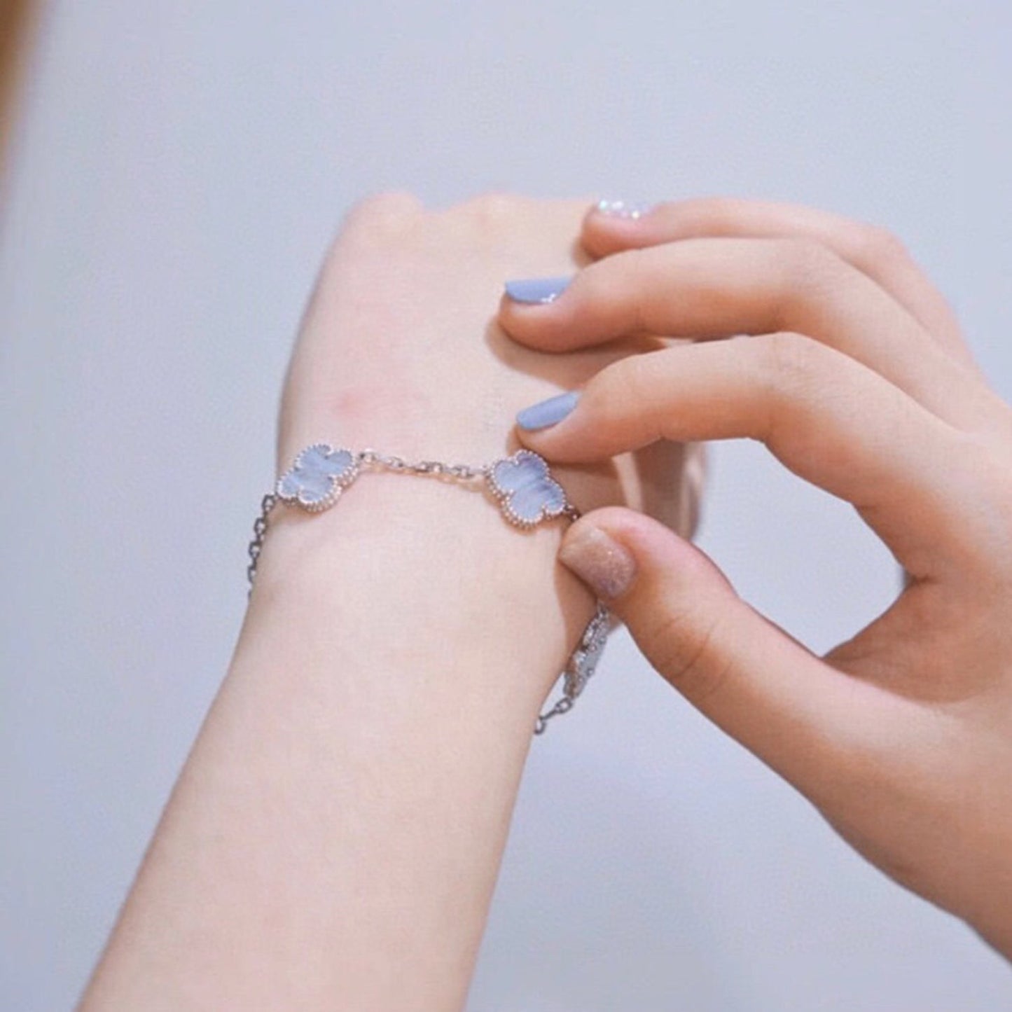 [Love Lucky]CLOVER  5 MOTIF PURPLE CHALCEDONY BRACELET SILVER