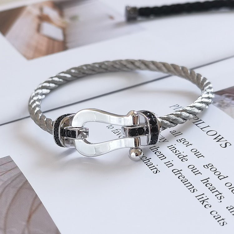 [Love Lucky]FORCE LARGE HORSESHOE BLACK DIAMOND BRACELET SILVER