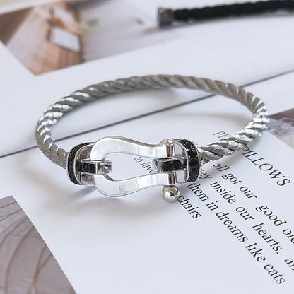 [Love Lucky]FORCE LARGE HORSESHOE BLACK DIAMOND BRACELET SILVER