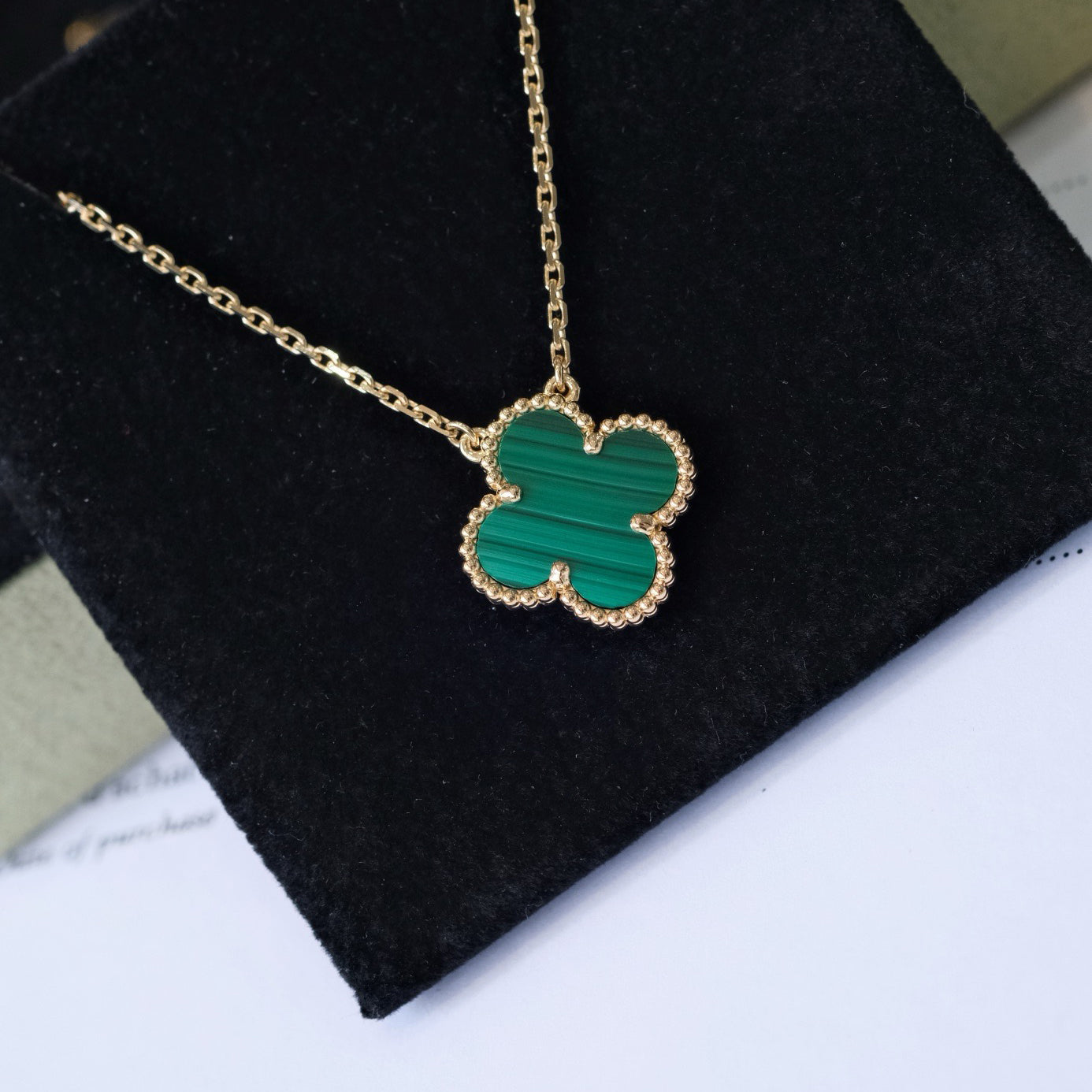 [Love Lucky]CLOVER 15MM MALACHITE SINGLE FLOWER  NECKLACE