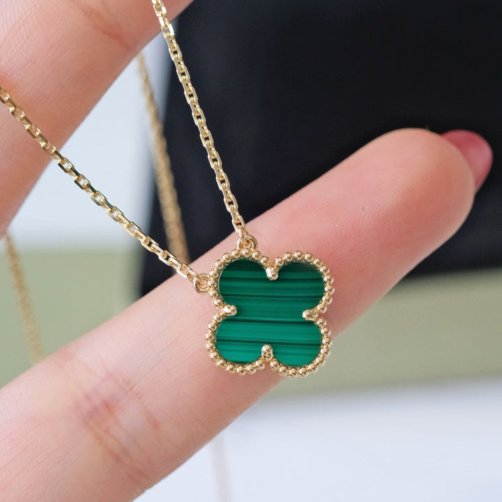[Love Lucky]CLOVER 15MM MALACHITE SINGLE FLOWER  NECKLACE