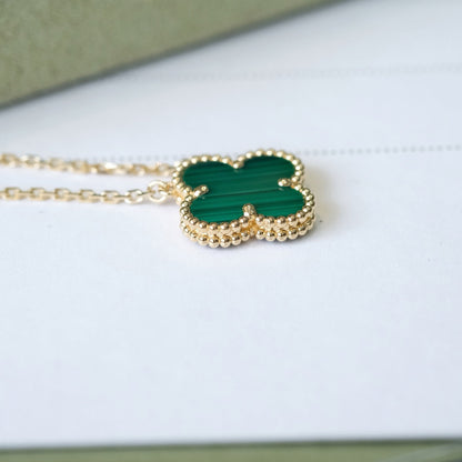 [Love Lucky]CLOVER 15MM MALACHITE SINGLE FLOWER  NECKLACE