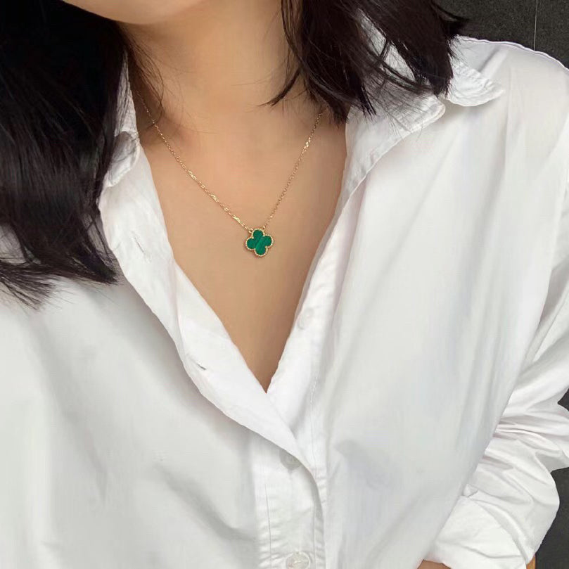 [Love Lucky]CLOVER 15MM MALACHITE SINGLE FLOWER  NECKLACE