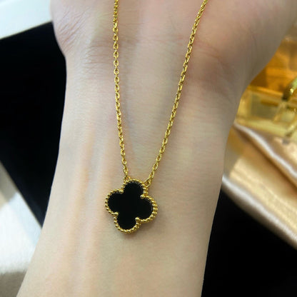[Love Lucky]CLOVER 15MM BLACK ONYX SINGLE FLOWER NECKLACE