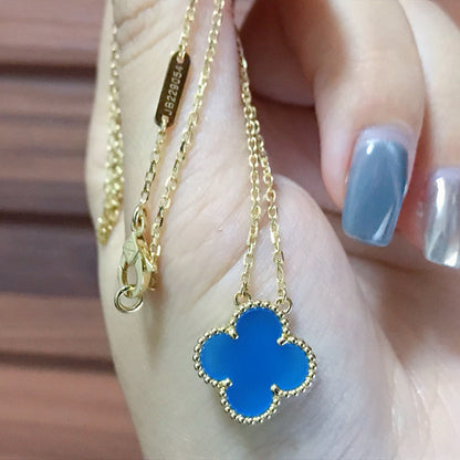 [Love Lucky]CLOVER 15MM BLUE AGATE NECKLACE