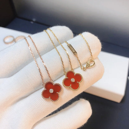 [Love Lucky]CLOVER 15MM DIAMOND CARNELIAN NECKLACE