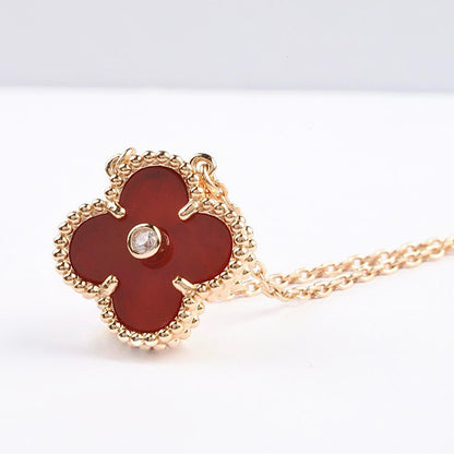 [Love Lucky]CLOVER 15MM DIAMOND CARNELIAN NECKLACE