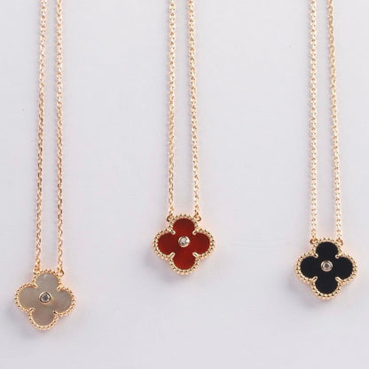 [Love Lucky]CLOVER 15MM DIAMOND CARNELIAN NECKLACE