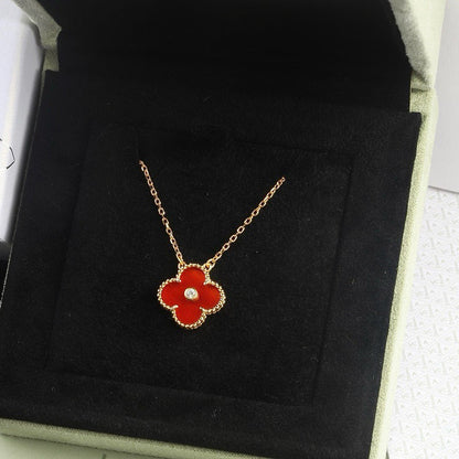 [Love Lucky]CLOVER 15MM DIAMOND CARNELIAN NECKLACE