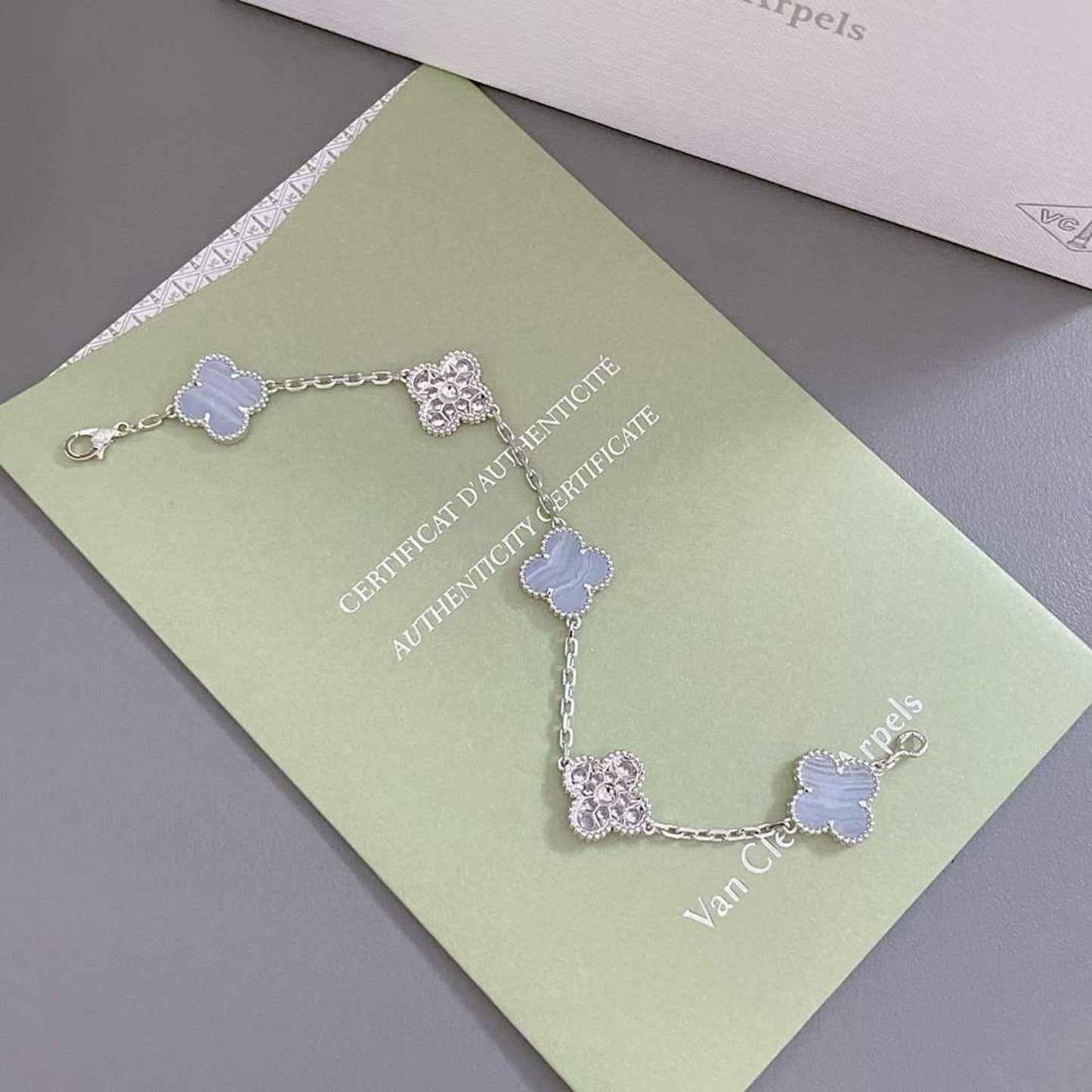 [Love Lucky]CLOVER  5 MOTIF DIAMOND PURPLE CHALCEDONY BRACELET SILVER