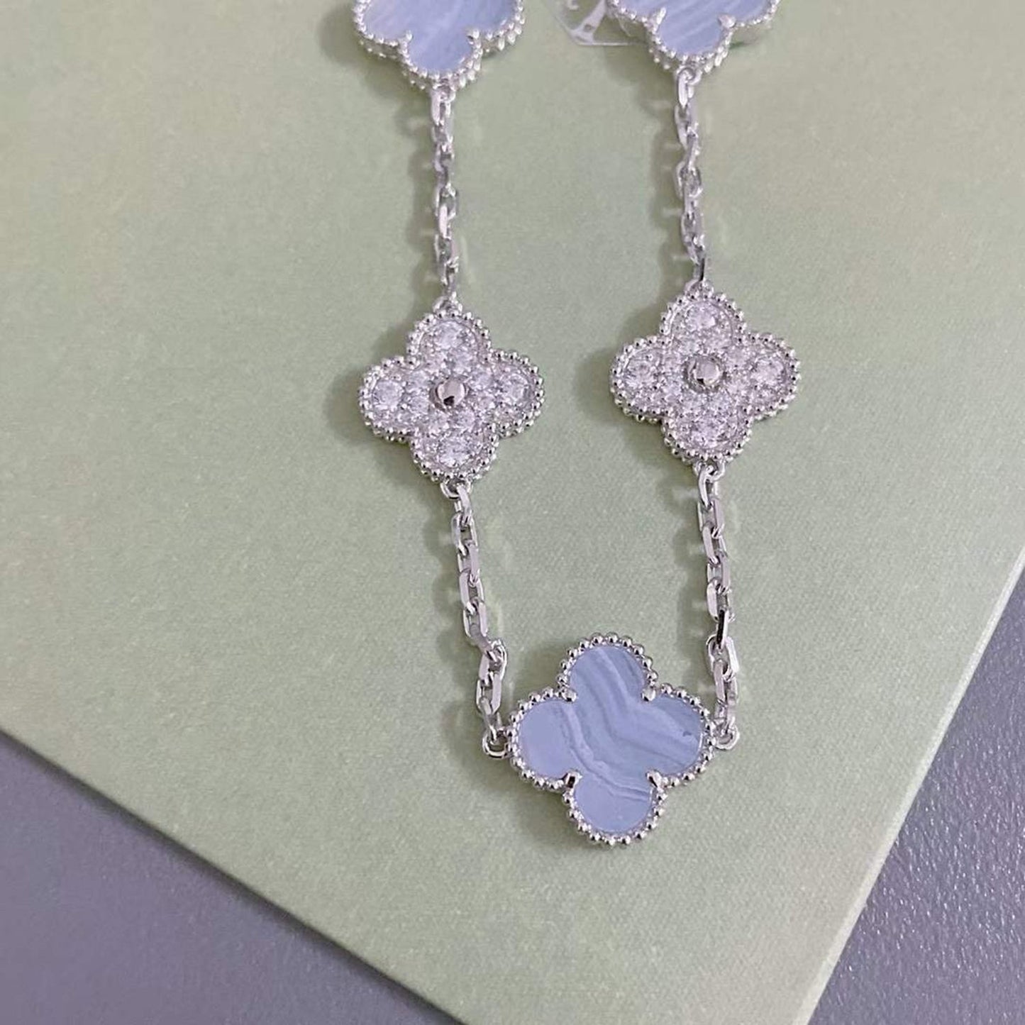 [Love Lucky]CLOVER  5 MOTIF DIAMOND PURPLE CHALCEDONY BRACELET SILVER