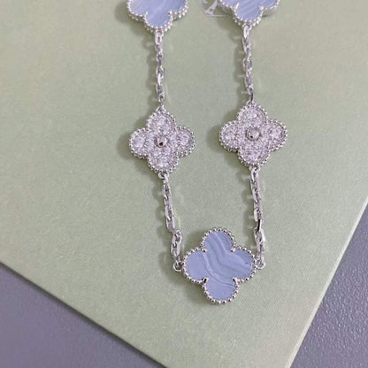 [Love Lucky]CLOVER  5 MOTIF DIAMOND PURPLE CHALCEDONY BRACELET SILVER
