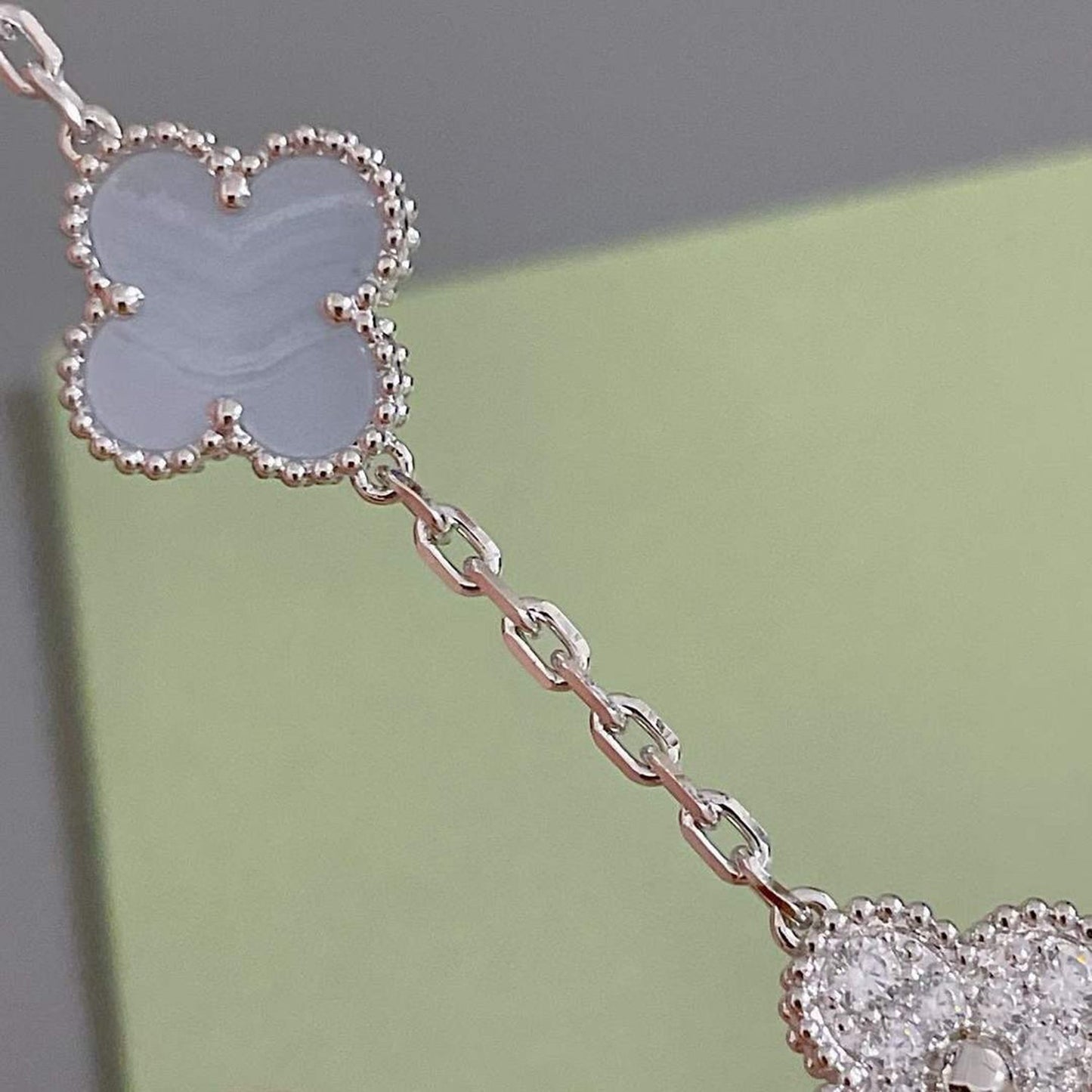 [Love Lucky]CLOVER  5 MOTIF DIAMOND PURPLE CHALCEDONY BRACELET SILVER