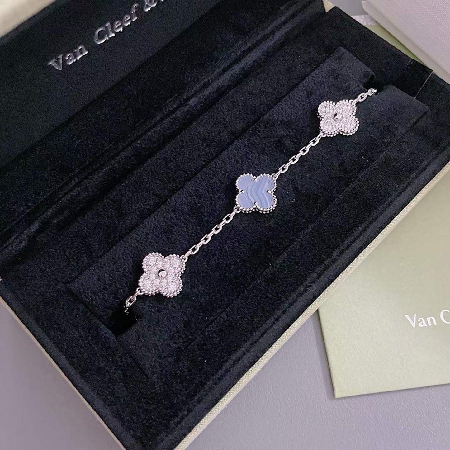 [Love Lucky]CLOVER  5 MOTIF DIAMOND PURPLE CHALCEDONY BRACELET SILVER
