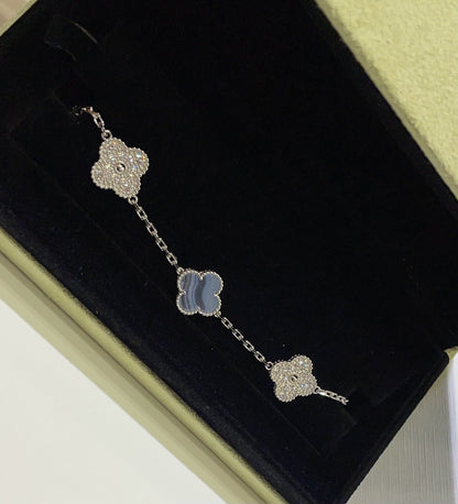 [Love Lucky]CLOVER  5 MOTIF DIAMOND PURPLE CHALCEDONY BRACELET SILVER
