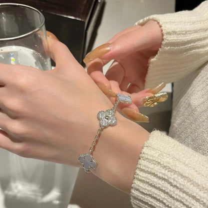[Love Lucky]CLOVER  5 MOTIF DIAMOND PURPLE CHALCEDONY BRACELET SILVER