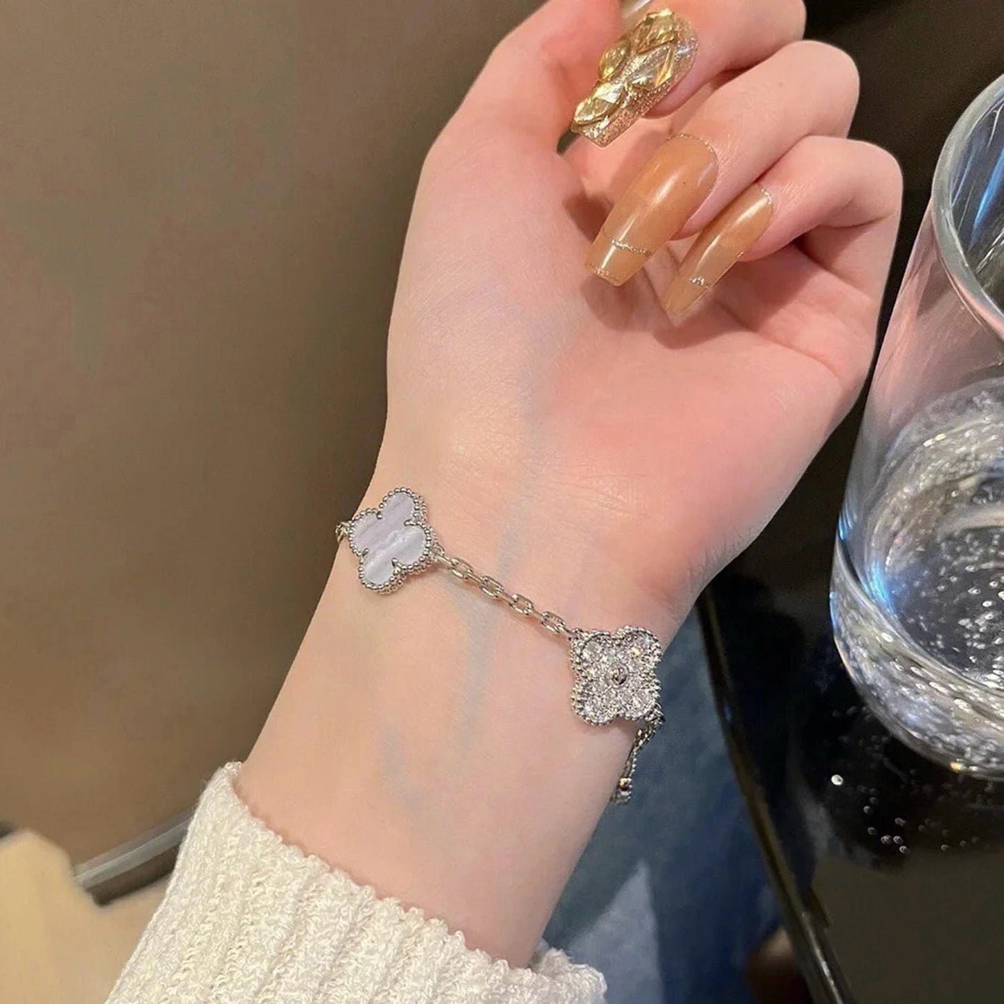 [Love Lucky]CLOVER  5 MOTIF DIAMOND PURPLE CHALCEDONY BRACELET SILVER