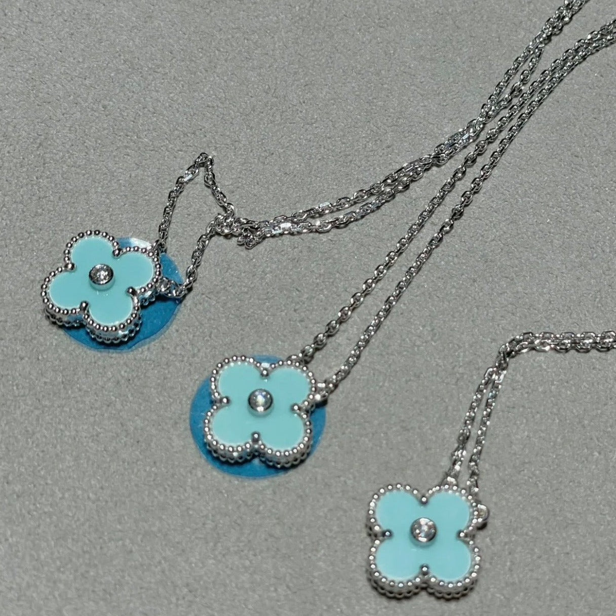 [Love Lucky]CLOVER 1 DIAMOND LIGHT BLUE SILVER NECKLACE