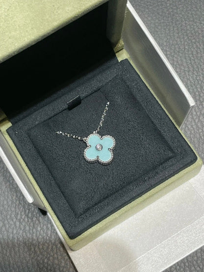 [Love Lucky]CLOVER 1 DIAMOND LIGHT BLUE SILVER NECKLACE