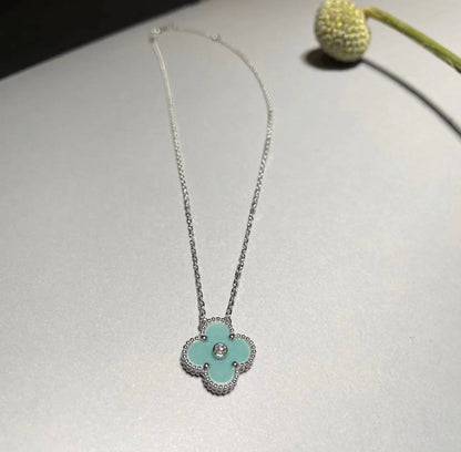 [Love Lucky]CLOVER 1 DIAMOND LIGHT BLUE SILVER NECKLACE