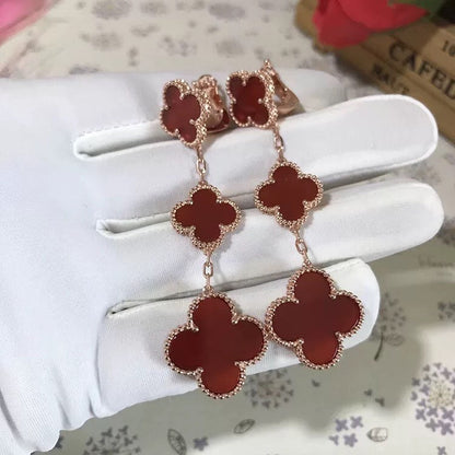 [Love Lucky]CLOVER 3 MOTIF CARNELIAN DROP EARRINGS