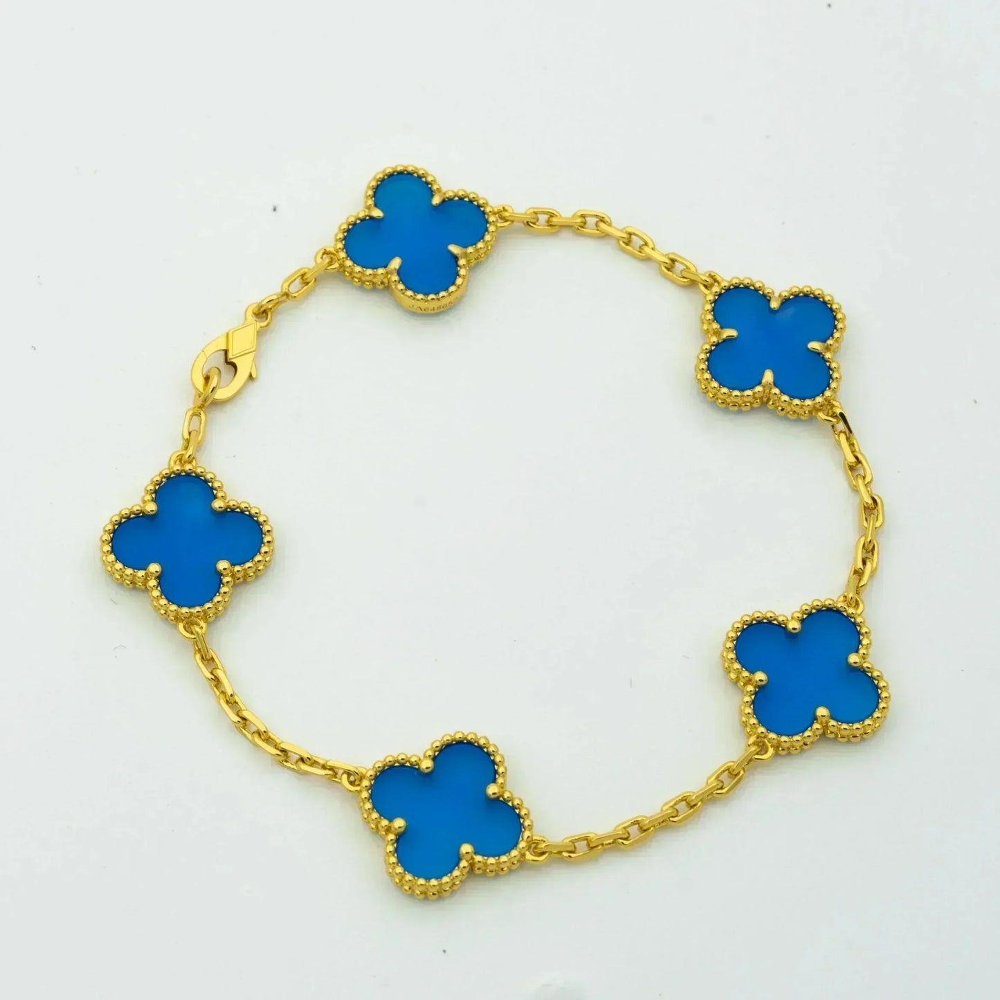 [Love Lucky]CLOVER 5 MOTIFS BLUE AGATE BRACELET