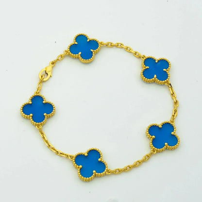 [Love Lucky]CLOVER 5 MOTIFS BLUE AGATE BRACELET