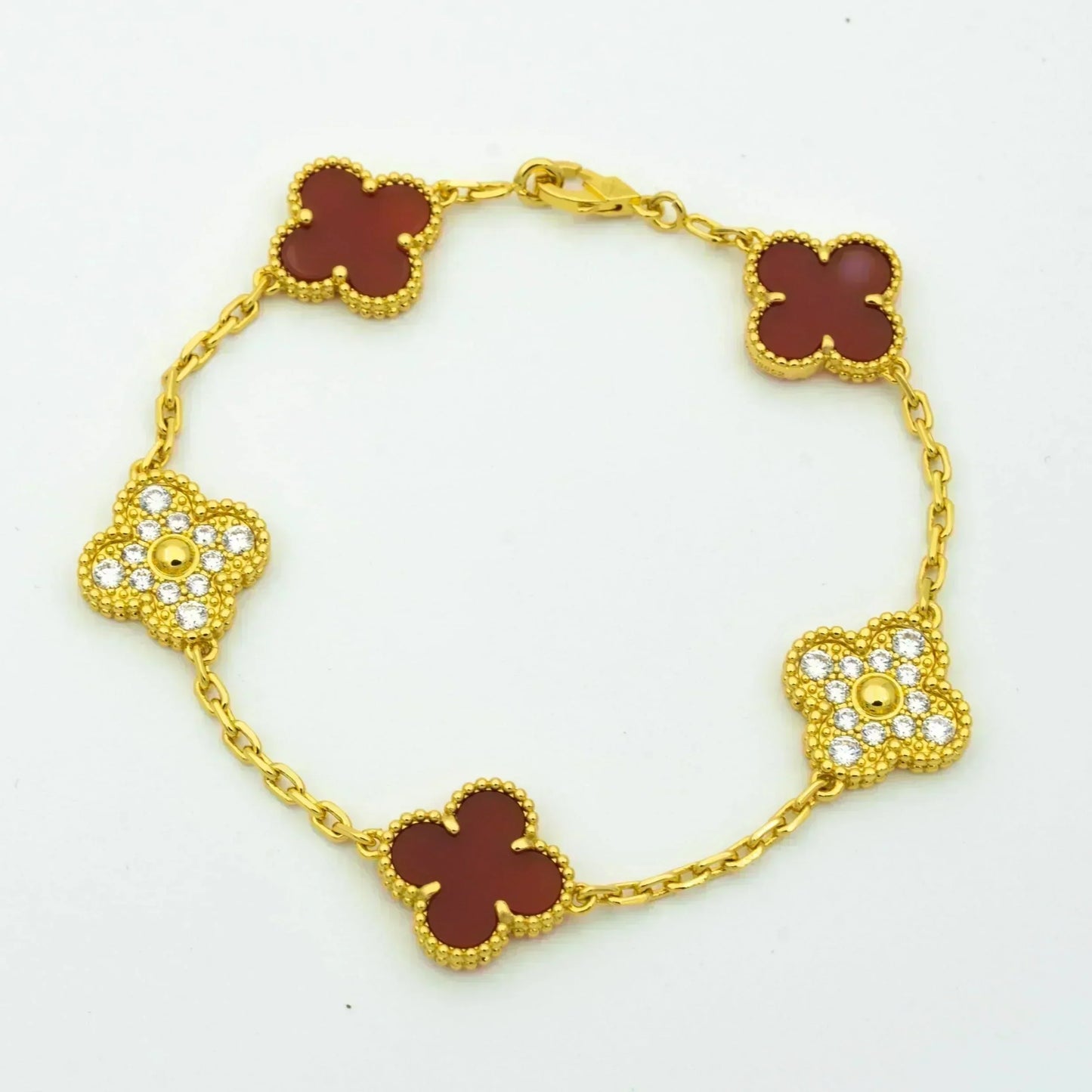 [Love Lucky]CLOVER 5 MOTIFS CARNELIAN DIAMOND BRACELET
