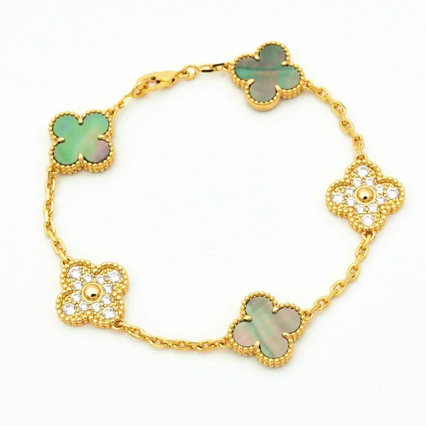 [Love Lucky]CLOVER 5 MOTIF GRAY MOP DIAMOND BRACELET