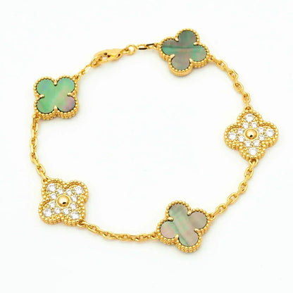 [Love Lucky]CLOVER 5 MOTIF GRAY MOP DIAMOND BRACELET