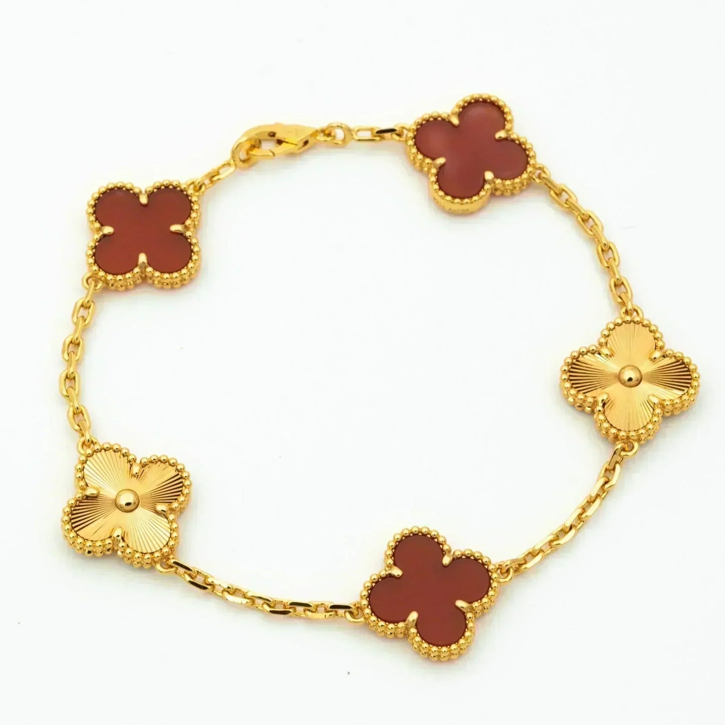 [Love Lucky]CLOVER  5 MOTIFS CARNELIAN GOLD BRACELET