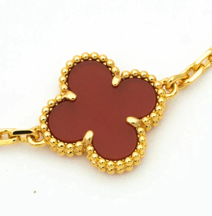 [Love Lucky]CLOVER  5 MOTIFS CARNELIAN GOLD BRACELET