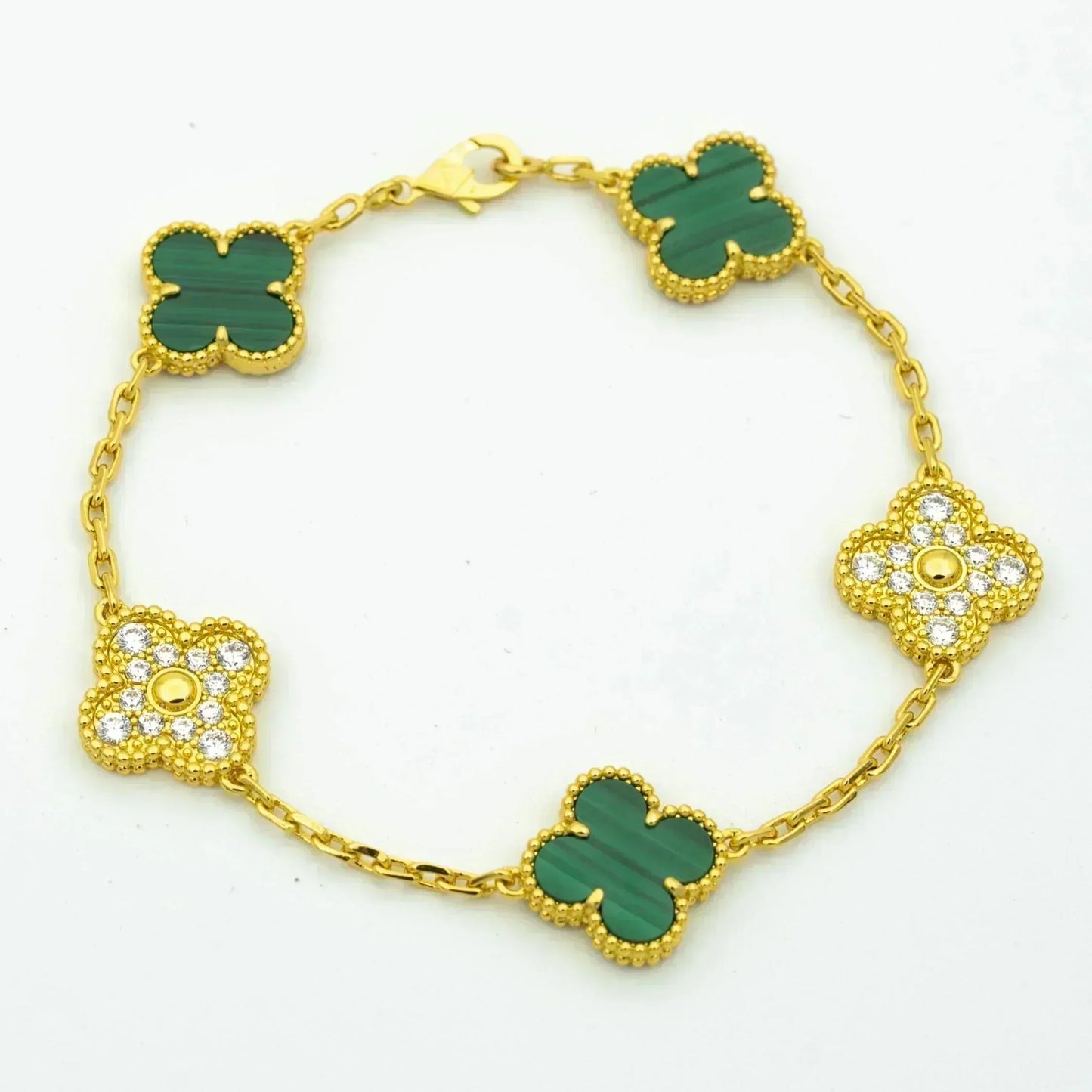 [Love Lucky]CLOVER  5 MOTIF MALACHITE DIAMOND BRACELET