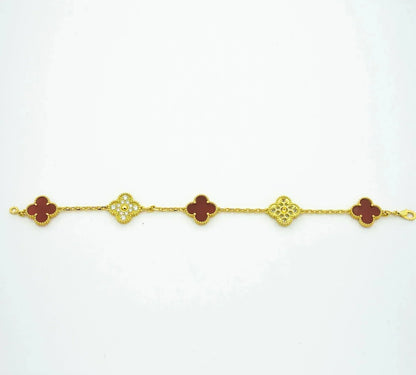 [Love Lucky]CLOVER 5 MOTIFS CARNELIAN DIAMOND BRACELET