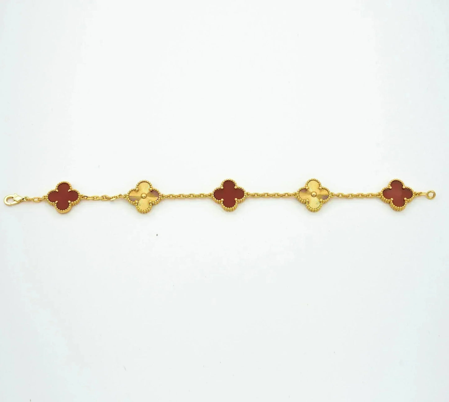 [Love Lucky]CLOVER  5 MOTIFS CARNELIAN GOLD BRACELET