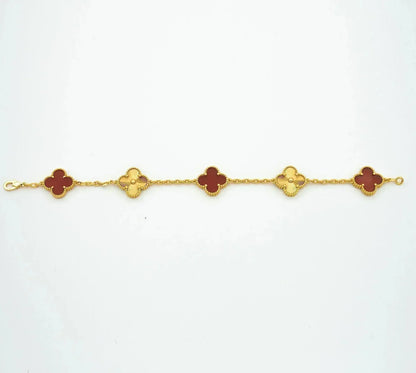 [Love Lucky]CLOVER  5 MOTIFS CARNELIAN GOLD BRACELET