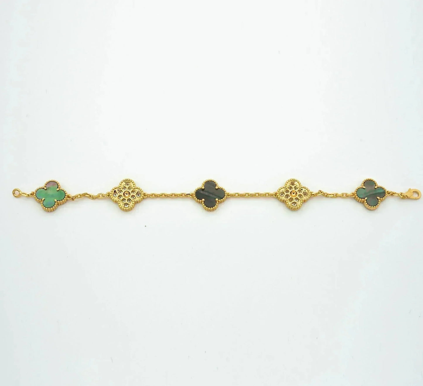 [Love Lucky]CLOVER 5 MOTIF GRAY MOP DIAMOND BRACELET