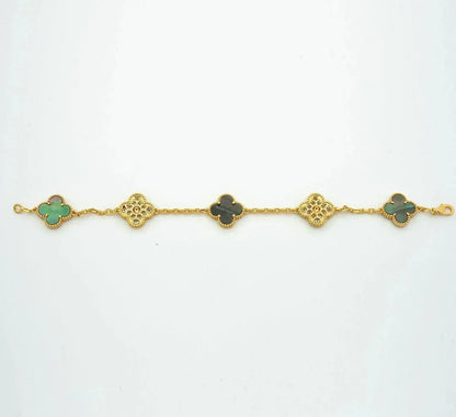 [Love Lucky]CLOVER 5 MOTIF GRAY MOP DIAMOND BRACELET