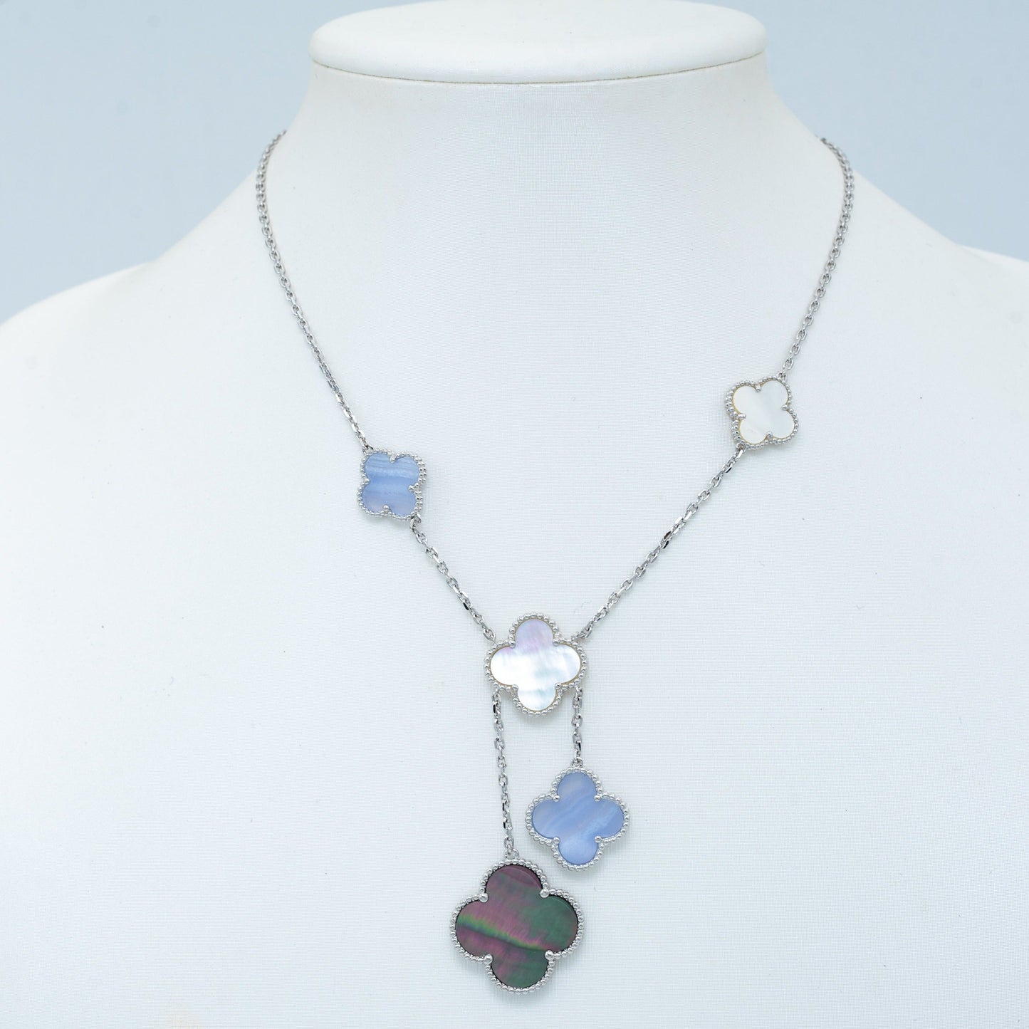 [Love Lucky]CLOVER MOP CHALCEDONY NECKLACE SILVER 6 MOTIF