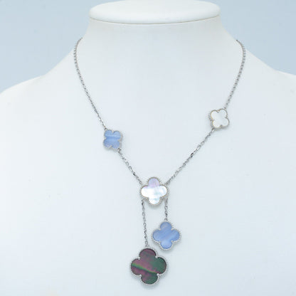 [Love Lucky]CLOVER MOP CHALCEDONY NECKLACE SILVER 6 MOTIF